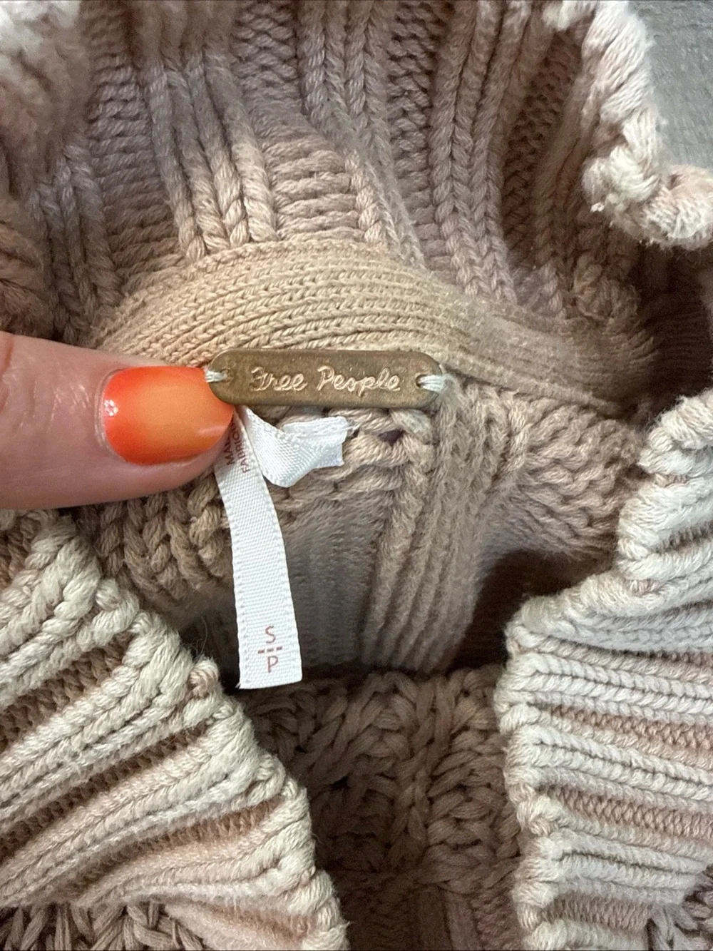 Free People Blush Tan Cropped Cable Knit Sweater